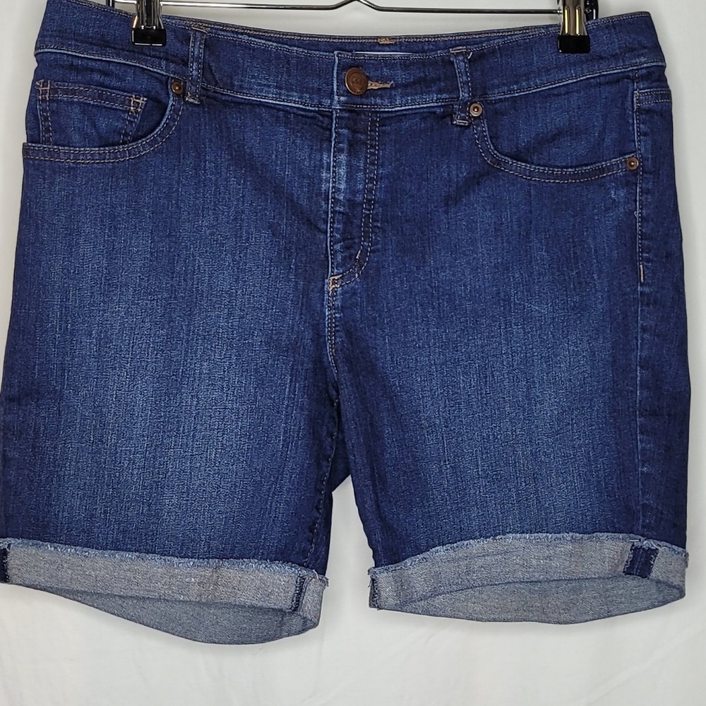 Loft, dark wash denim shorts, size 12 with a 7 inch inseam.